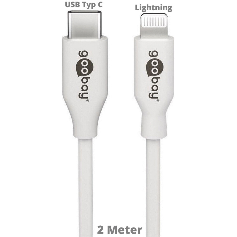Ladekabel Daten-, 39448 auf APPLE Typ iPhone Meter White, C für Lightning 8, 2 USB Goobay