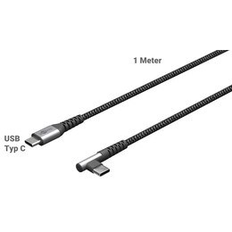 Goobay Daten- / Ladekabel USB Typ C auf Typ C 90 gewinkelt fr alle Gerte mit TypC Anschluss , 1m, Textilummantelung