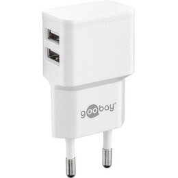 Goobay Dual USB Ladegert SLIM 230V fr APPLE iPhone 15, 2x USB, 12W / 2.4A, White