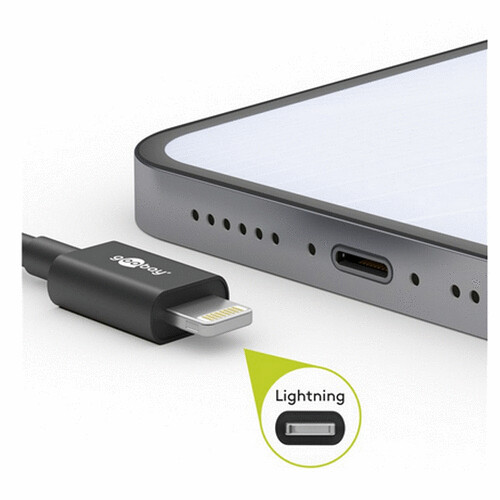 Goobay Daten-, APPLE Pro, 39445 C Lightning Ladekabel Black, Typ 1 für auf 14 USB iPhone Meter