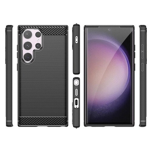 TPU Carbon Case Hülle, Black für SAMSUNG Galaxy S24 Ultra 5G, edle,  schlanke Schutzhülle im coolen Metall-Look